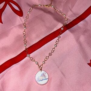 Charming Pink and Gold Necklace with Pendant